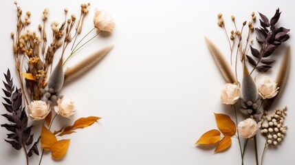 Wall Mural - frame flower dried plants for decoration flat lay on white background