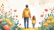 Watercolor illustration with father and daughter. Happy Father's Day concept, greeting card