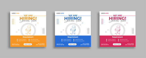 Wall Mural - We are hiring job vacancy social media post or square web banner template vector design	
