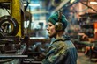 worker with earmuffs in a metalworking shop