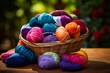 a basket of yarn on a table