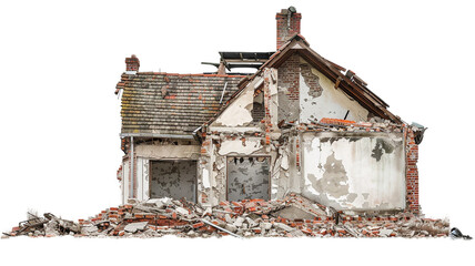 Wall Mural - Demolished house isolated on white background