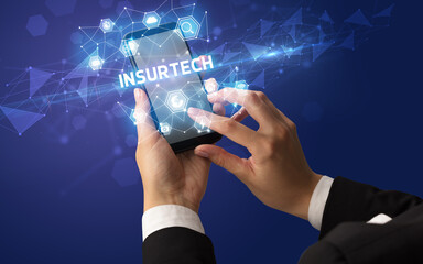Poster - Hand using smartphone with technology concept
