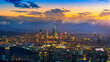 Aerial view of Taipei cityscape at sunset in Taiwan.