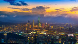 Fototapeta Krajobraz - Aerial view of Taipei cityscape at sunset in Taiwan.