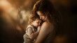 Timeless of motherhood moment between a mother and her child with   soft lighting and warm