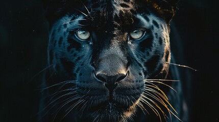 Wall Mural - the sleek and powerful form of a black panther is showcased in a detailed closeup against a black background in this wildlife