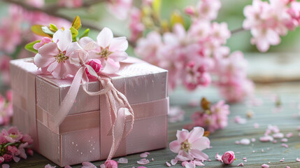 Wall Mural - cherry blossom with gift box 