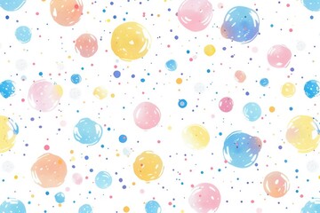 Wall Mural - Abstract pastel colorful balls babbles seamless pattern banner, wallpaper for kids, bright white background. Wrapping paper for presents, isolated png. Baby linen, clothes and products for children