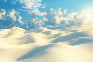 Sunset over the desert, yellow sand dunes. Waves of sand in all directions