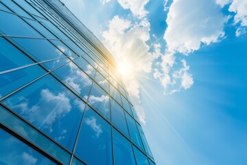 Wall Mural - office building against cloudless blue sky, Modern office building. Economy, finances, business activity