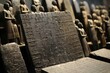 The weathered engravings on the tablets of the Code of Hammurabi in the Louvre, Paris.