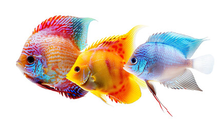 Animals popular fish pets aquarium salt water ocean sea fish banner panorama - Collection of different 3 fishes, isolated on white background PNG