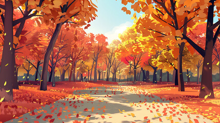 Wall Mural - simple illustration, simple colors, Autumn foliage in a park vector simple 3d smooth isolated illustration. Generative Ai