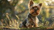 Yorkshire Terrier's coat in a hyperrealistic image. Emphasize the silkiness, glossy texture, and markings, ensuring a realistic portrayal of its unique characteristics during moments of play or relaxa