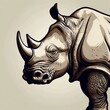 rhino illustration on beige background, logo, design