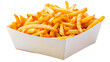 French fries in paper box isolated on white or transparent background.

