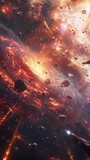 Fototapeta  - Interstellar war scene with laser battles over a blackhole