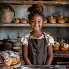 Happy little afro girl in the kitchen