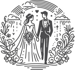 line drawing romantic wedding couple one line art love vector illustration