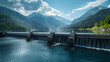 Renewable energy sources hydroelectric power plant heat pump, a dam with water coming out of it, Generative Ai