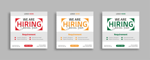 Wall Mural - We are hiring job vacancy social media post or square web banner template vector design	