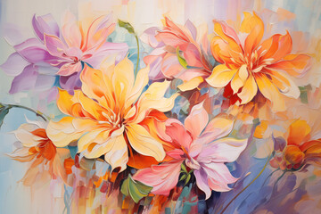 Canvas Print - oil painting of flowers. abstract art background. colorful flowers, painting art design
