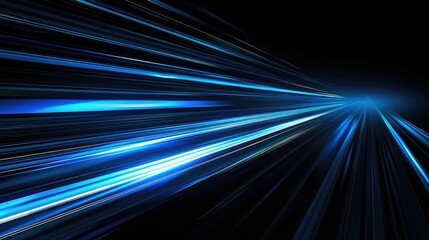 Wall Mural - blue light and stripes moving fast over black background, abstract technology background