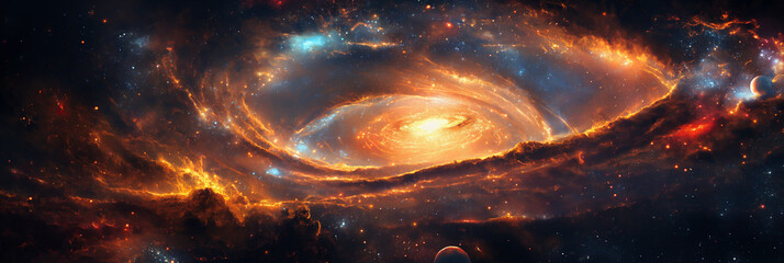 Wall Mural - panorama of open space with stars, galaxies, constellations, black hole in universe
