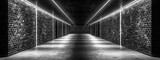 Fototapeta Do przedpokoju - 3D neon background studio futuristic corridor modern interior 3D Background tunnel light 