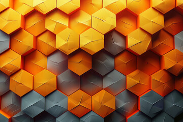 Sticker - A hexagonal yellow texture forms the basis of this abstract background, incorporating shades of yellow and orange.