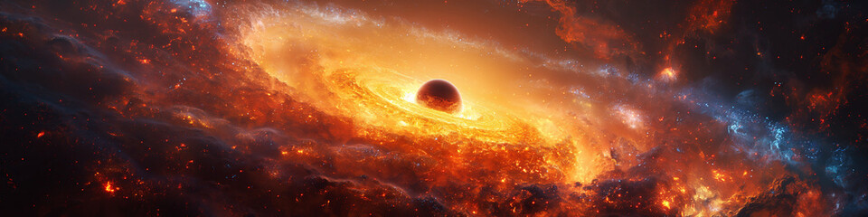 Wall Mural - fantastic panorama with a black hole, a supernova, and a wormhole with planets in galaxy in space