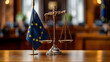 European Union flag with scales of justice, legal system and judiciary concept in EU AI-Generated