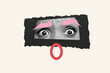 Composite photo collage of part girl face pink eyebrows eyes fright panic hopelessness anxiety expression isolated on painted background