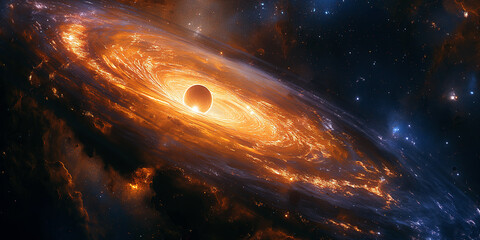 Wall Mural - black hole, supernova, wormhole with planets in galaxy in space