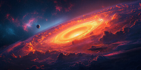Wall Mural - bright multicolored outer space with stars, galaxies, constellations, planets and a black hole in un