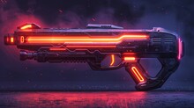 Illuminate The Sleek Contours Of The Cyberpunk Rifle Gun With Neon Lights, Embodying Futuristic Technology In Its Modern Design.