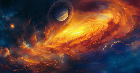 Wall Mural - magic outer space with stars, galaxies, constellations, planets and black hole