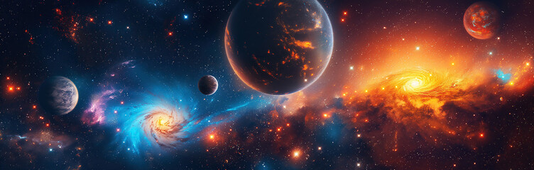 Wall Mural - fantastic panorama of outer space with stars, galaxies, planets and a black hole in universe