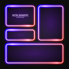 Wall Mural - glowing neon banners, illuminated colorful square frames. shiny vibrant border, glow effect. violet 