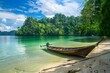 Serene Tropical Beach with Boat on Sunny Day