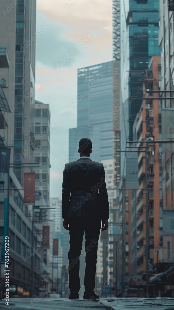 Man Standing in the Middle of a City Street Stock Photo | Adobe Stock