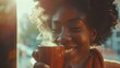 Woman is drinking morning coffee