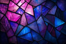 Colorful Stained Glass Window In Blue And Pink Tone,  Abstract Background
