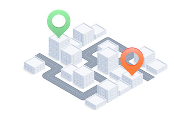 Wall Mural - We have moved new office icon location. Address move change location announcement business home map. New pin location. Isometric vector illustration