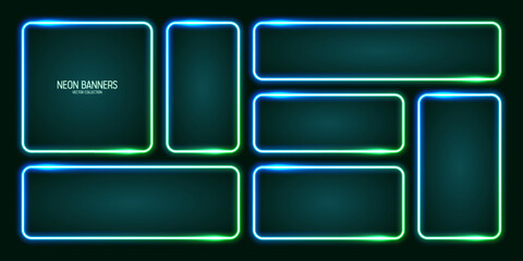 Wall Mural - glowing neon banners, illuminated colorful square frames. shiny vibrant border, glow effect. azure v