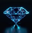 A blue diamond with a blue light shining on it