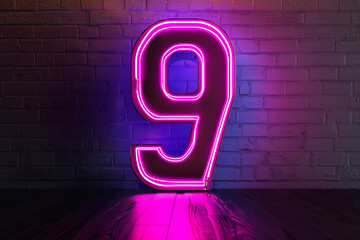 Wall Mural - number nine glow in the dark neon light