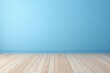 © Tetyana - Wall mockup. Ligh - blue minimalist wall background with wood flooring