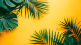 Fototapeta Mapy - Top of yellow table with palm leaves. vacantions and travel concepts